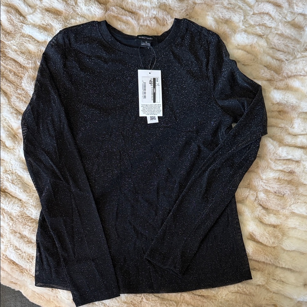 Sanctuary Black Sparkle Crewneck Long-Sleeve Top